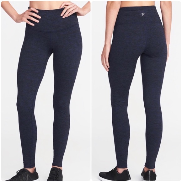 Old Navy Pants - Old Navy High Waisted Full Length Blue Black Stripe Workout Leggings Medium